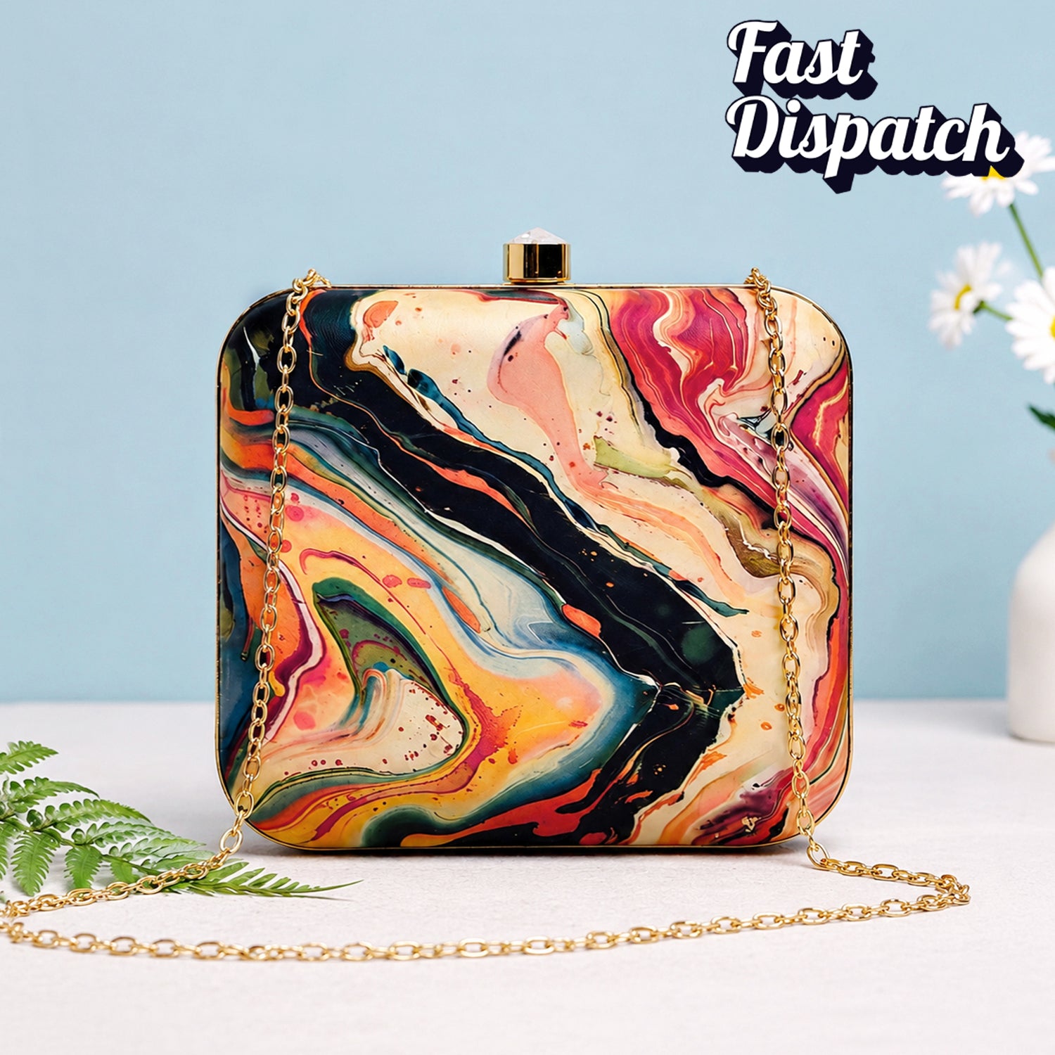 Flow Art Printed Clutch
