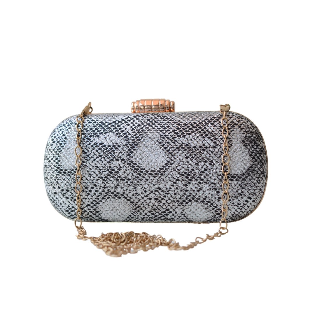 Artklim Silver White Animal Printed Clutch