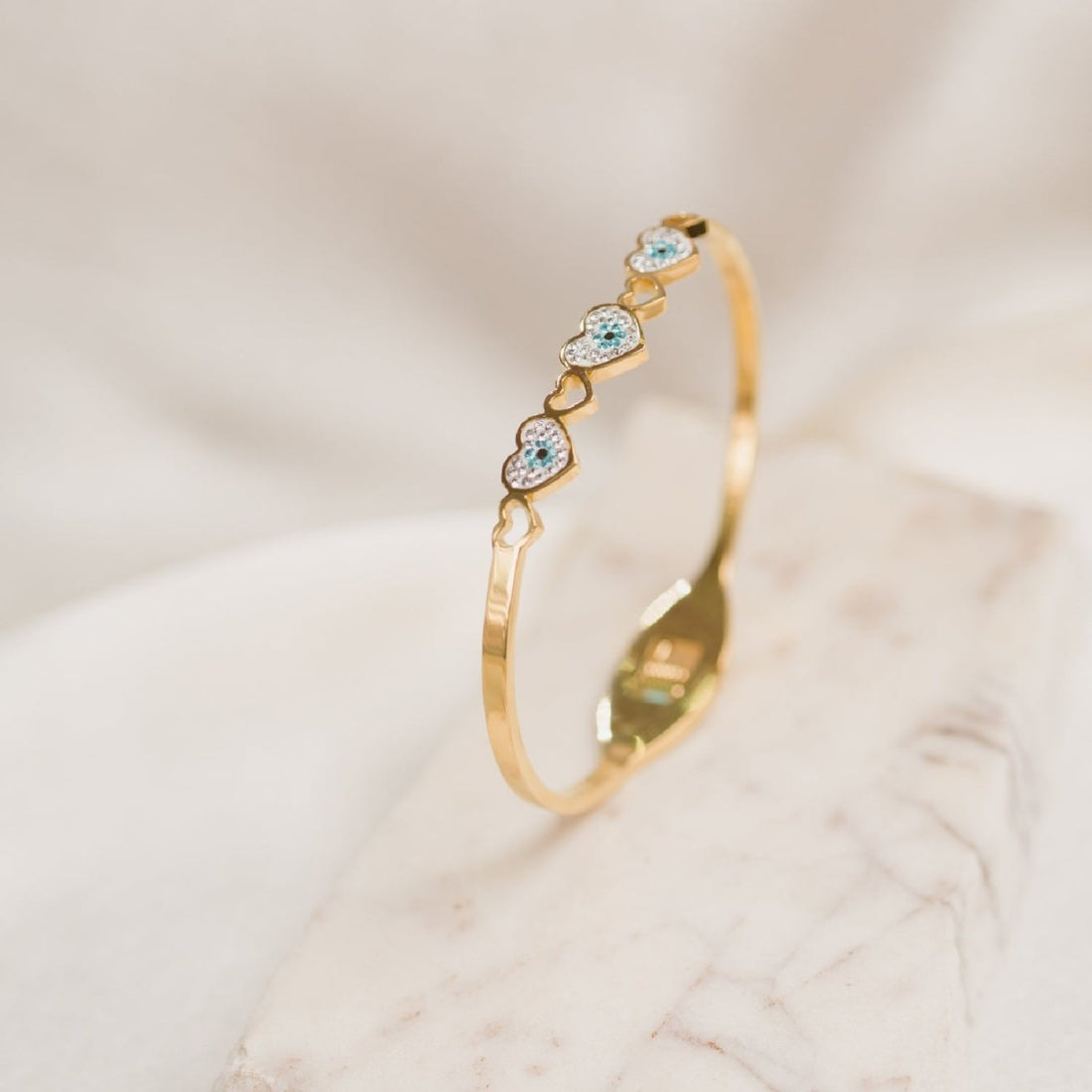 Artklim Gold Plated Evil Eye In Heart Bangle Bracelet