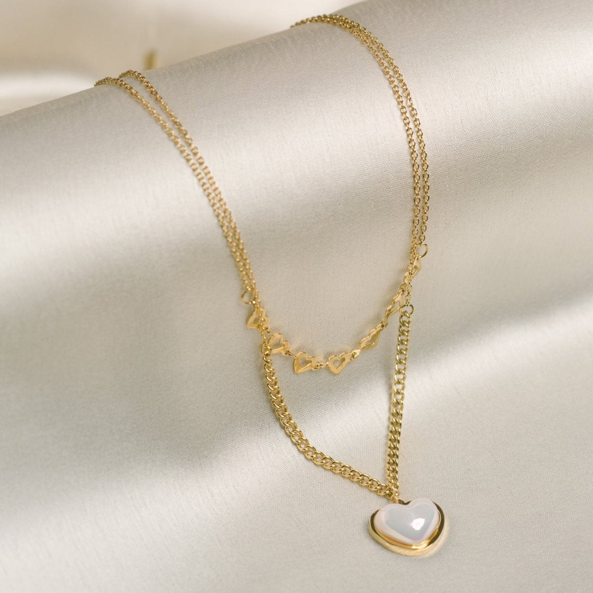Artklim Gold Plated Double Layered Heart Pendant Necklace