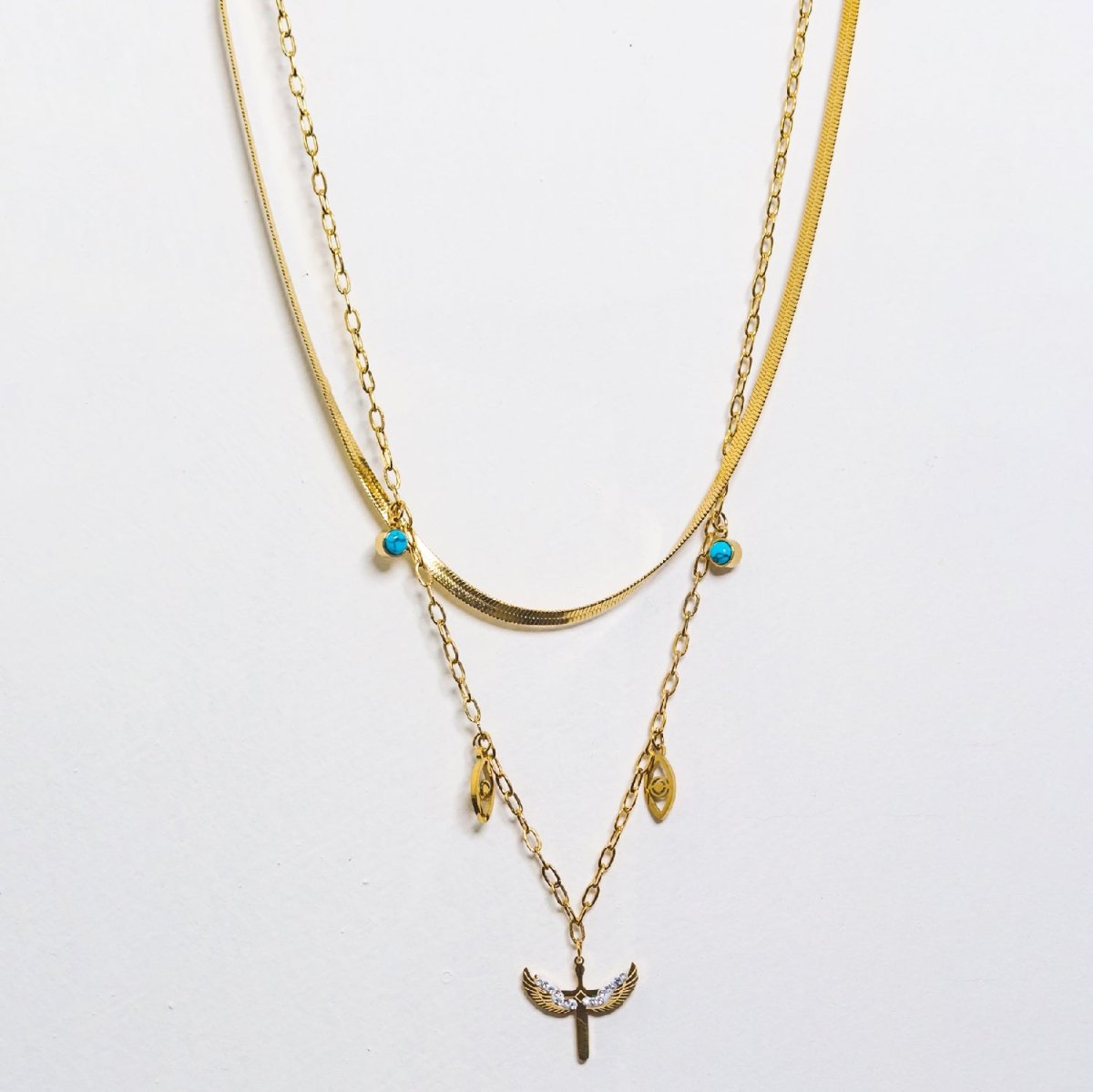 Artklim Gold Plated Double Layered Pheonix Eagle Pendant Necklace