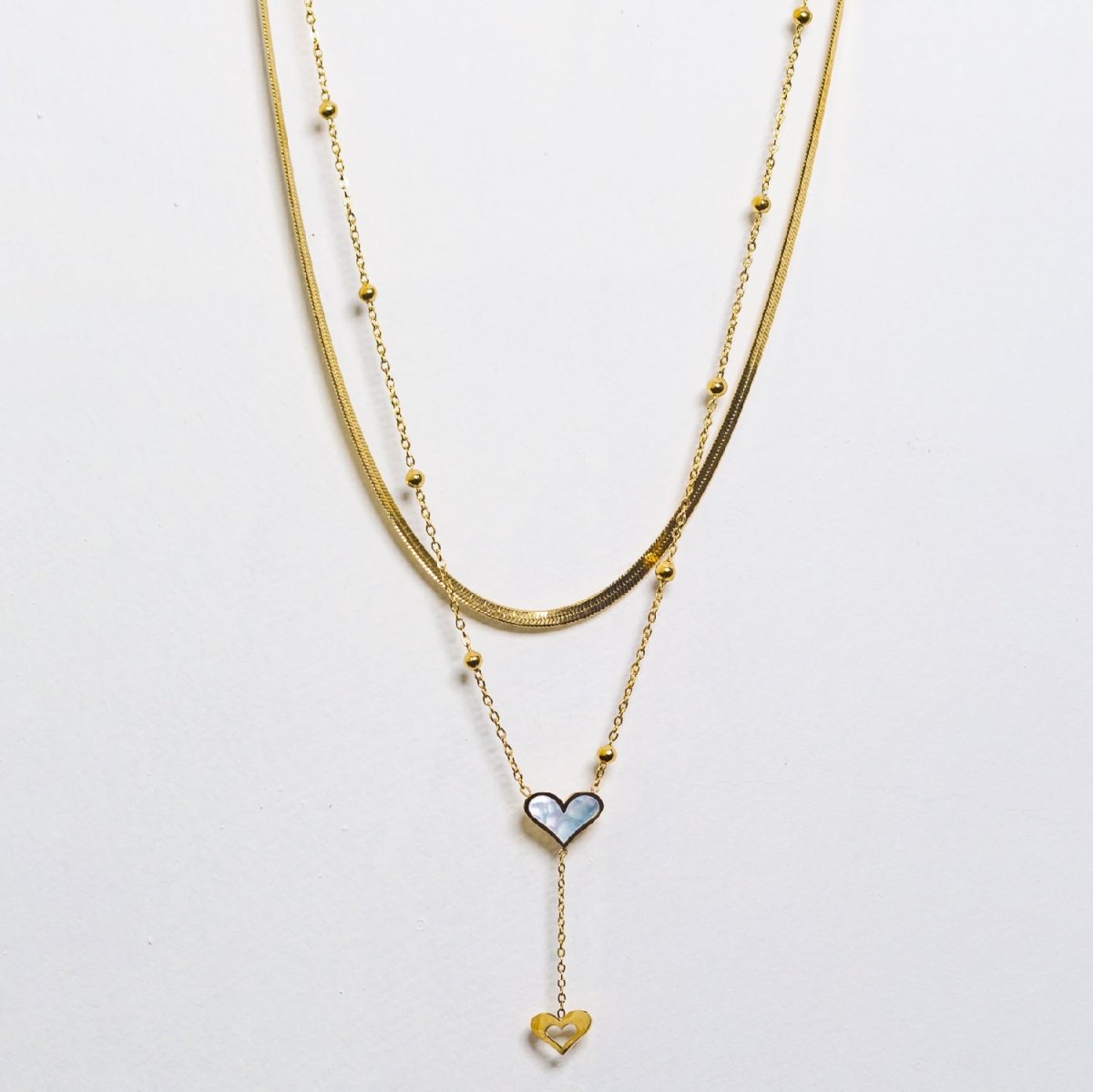 Artklim Gold Plated Double Layered Heart Pendant Necklace