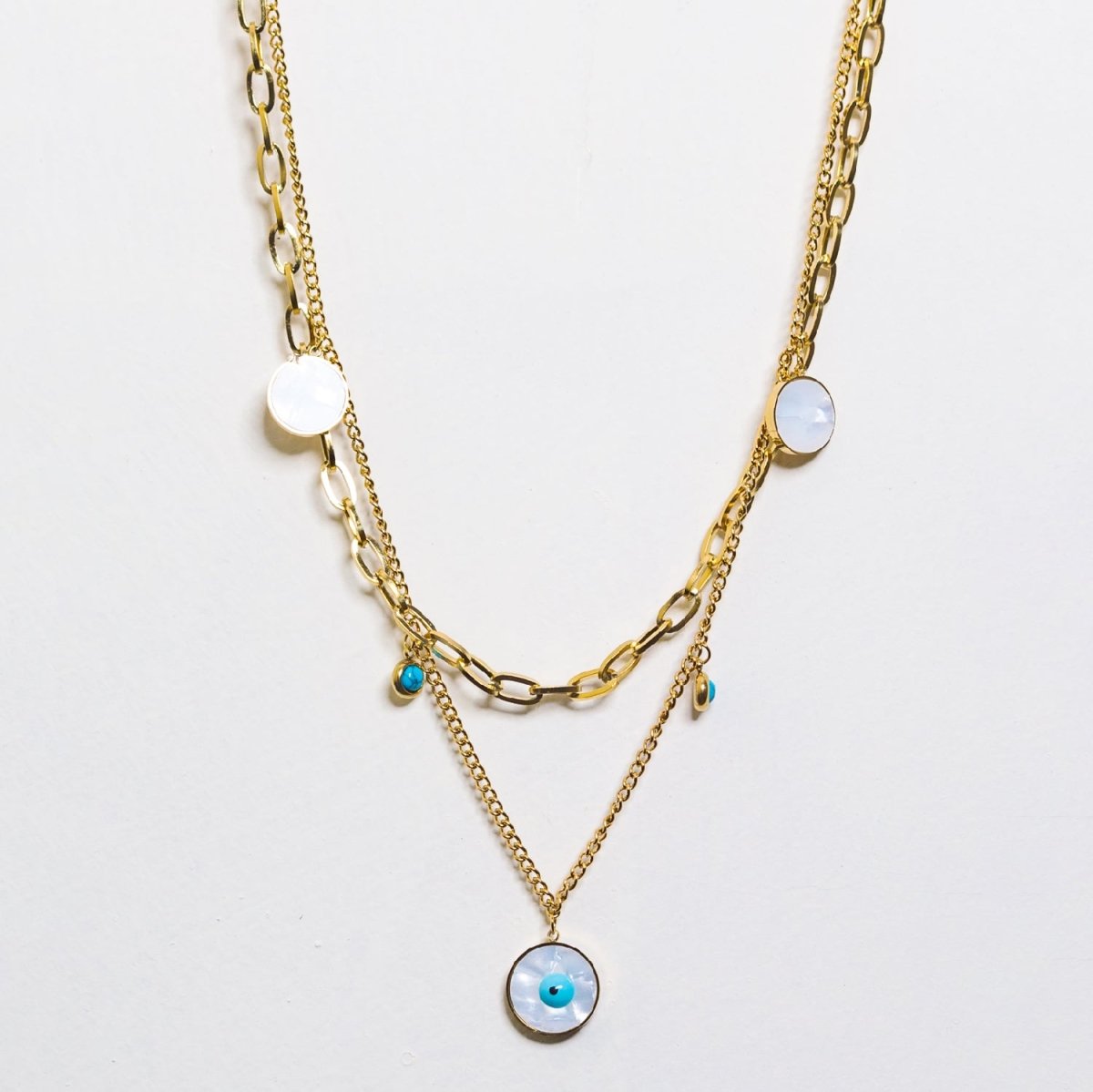 Artklim Gold Plated Double Layered Evil Eye Charms Pendant Necklace