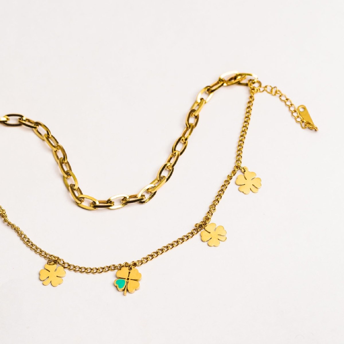 Artklim Gold Plated Clover Charms Double Layered Bracelet