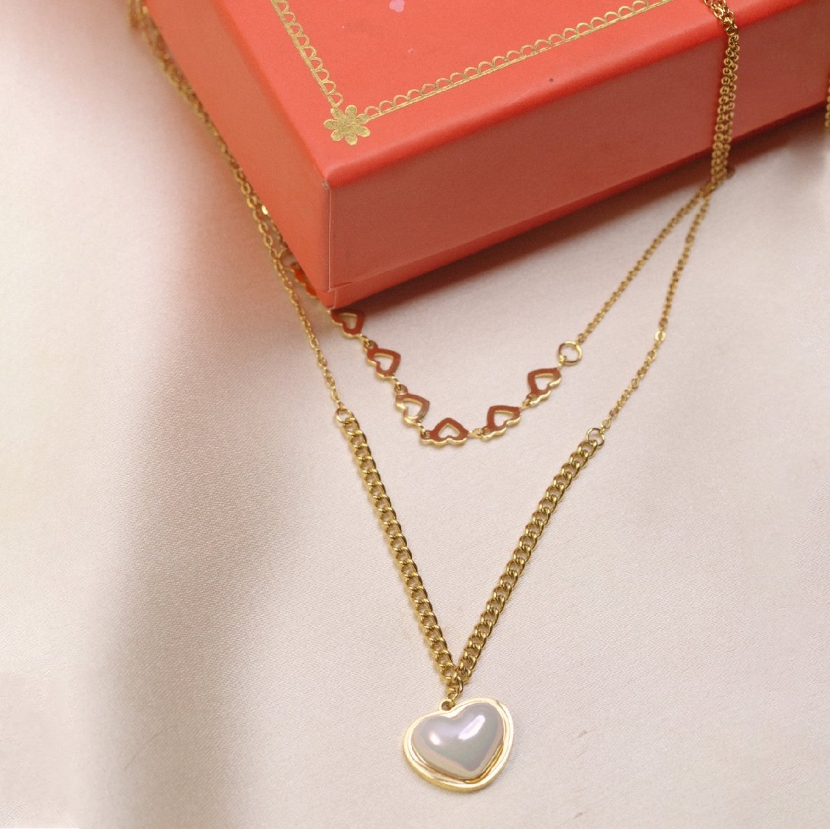 Artklim Gold Plated Double Layered Heart Pendant Necklace