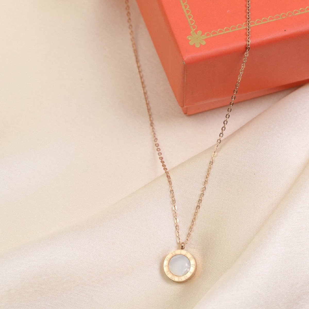 Artklim Gold Plated White Marble Pendant Necklace