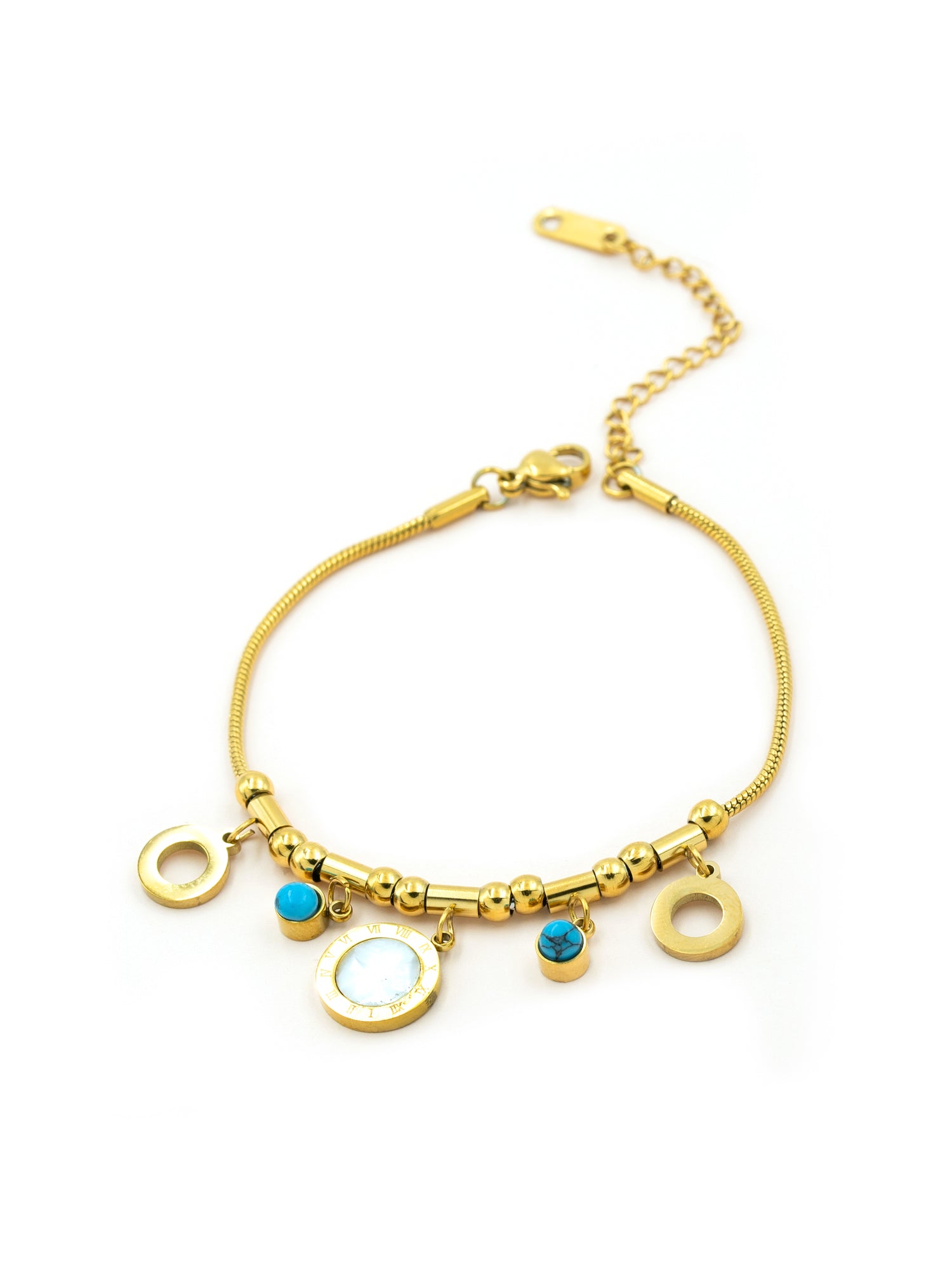 Artklim Gold-Plated Turquoise Charm Anti-Tarnish Bracelet