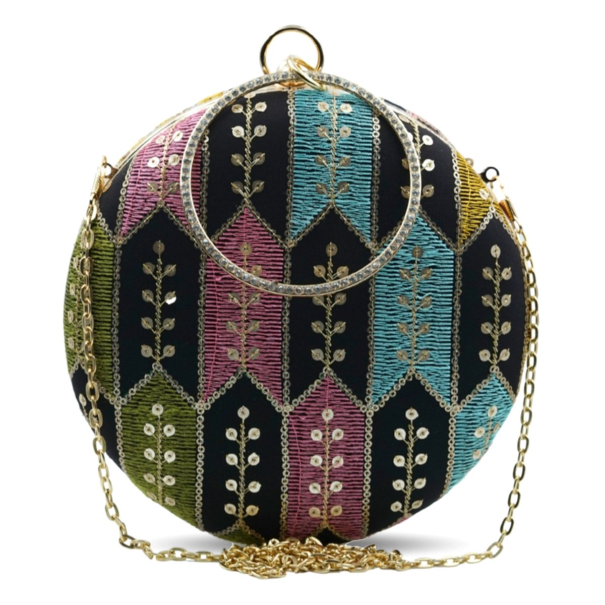 Artklim Black Based Multicolored Thread Embroidery Clutch
