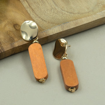 Artklim Minimal Gold & Wood Drop Earrings
