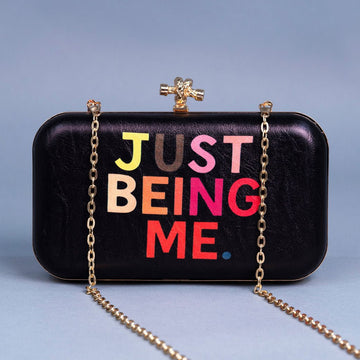 Artklim Black Base Quirky Quote Printed Leatherette Clutch