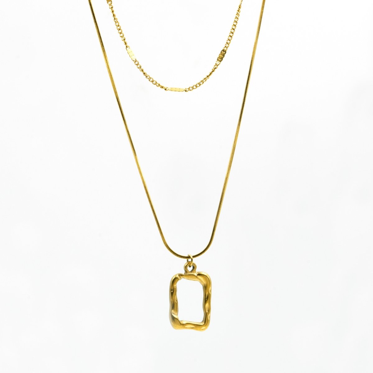 Artklim Gold Plated Hollow Square Pendant Double Layered Necklace