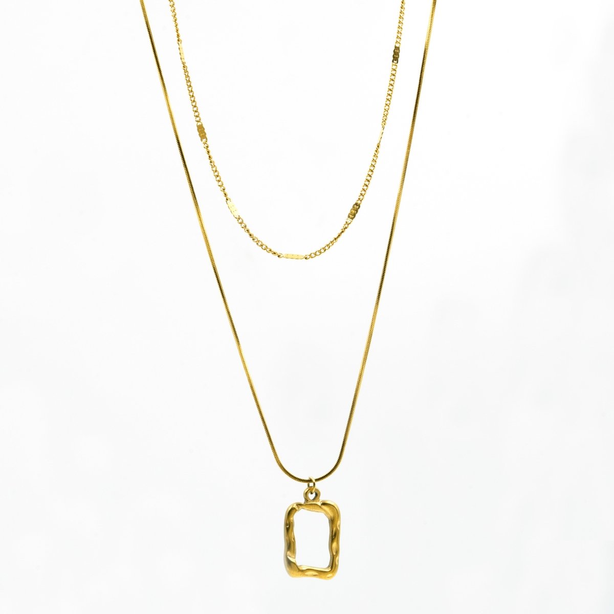 Artklim Gold Plated Hollow Square Pendant Double Layered Necklace