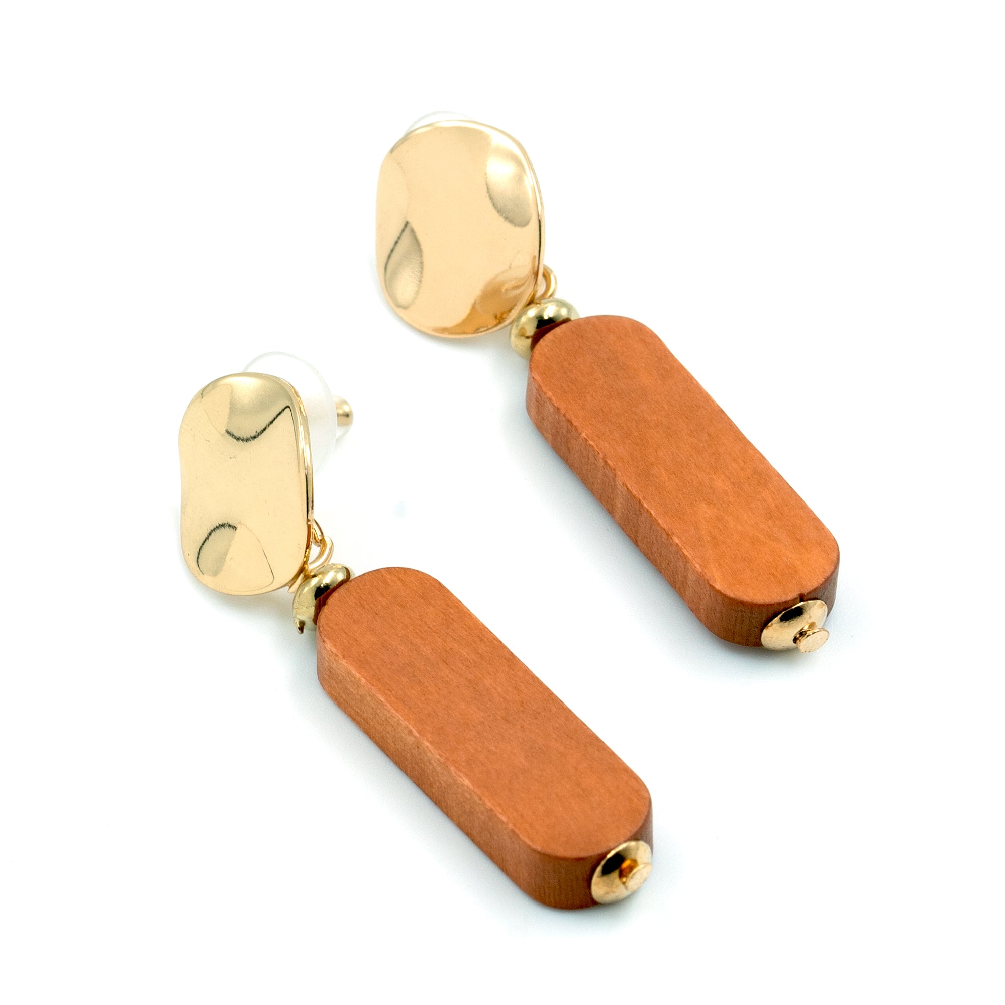 Artklim Minimal Gold & Wood Drop Earrings