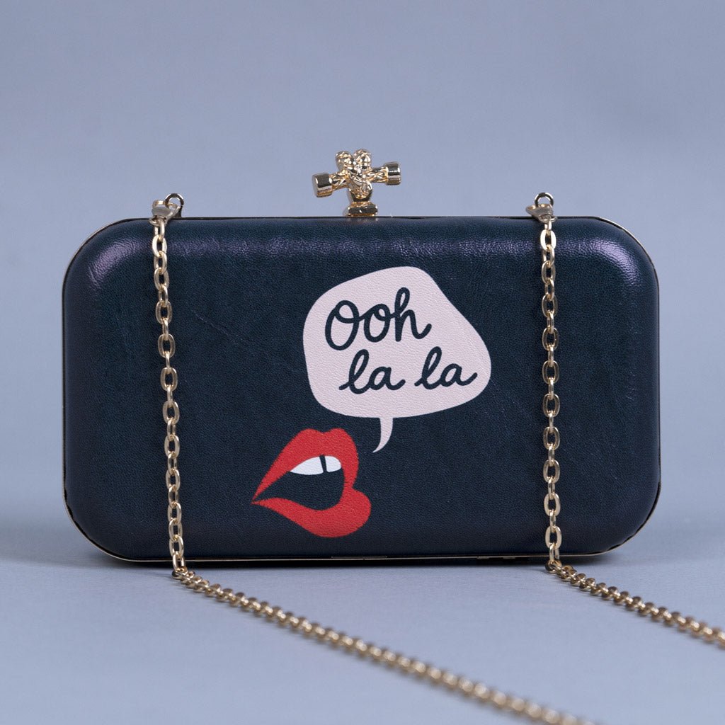 Artklim Black Based Quirky Caption Printed Leatherette Clutch