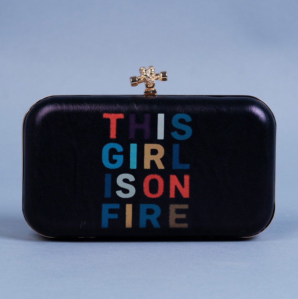 Artklim Black Based Quirky Caption Printed Leatherette Clutch