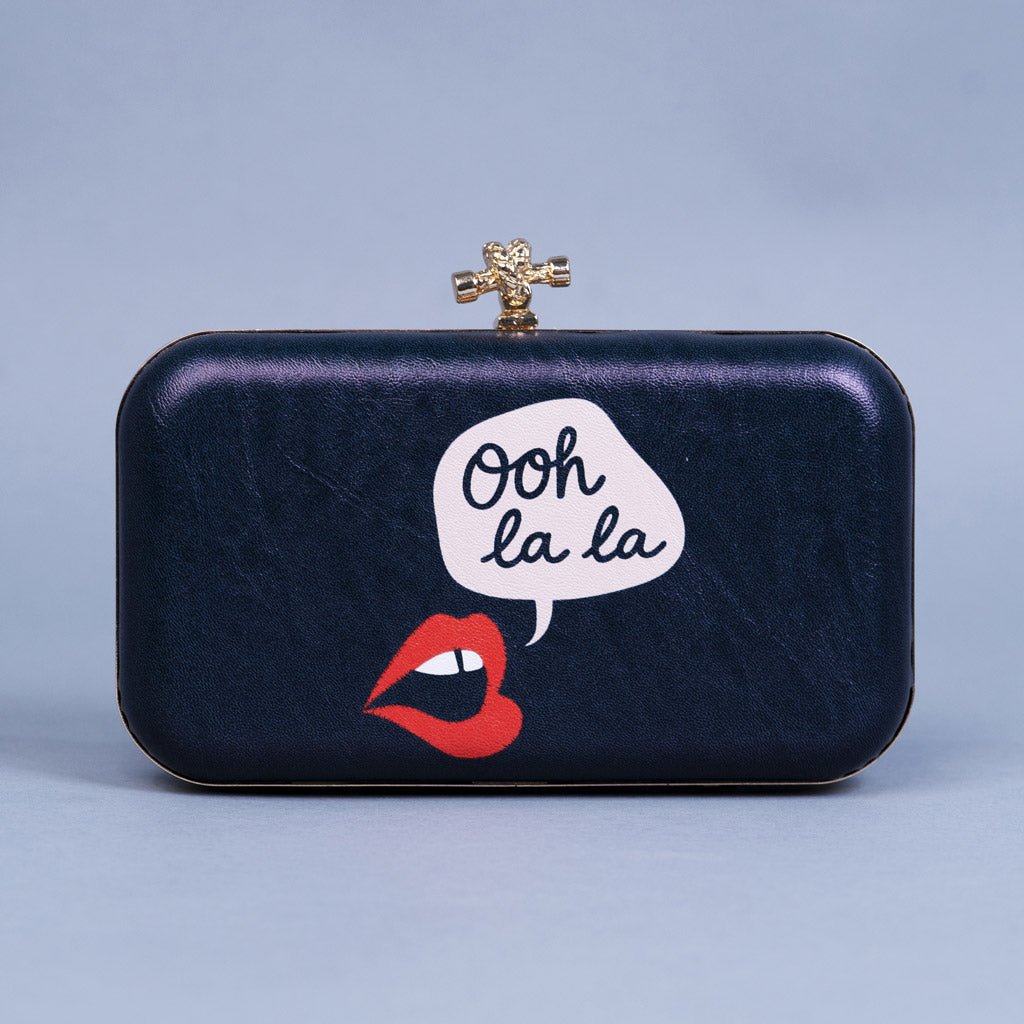 Artklim Black Based Quirky Caption Printed Leatherette Clutch