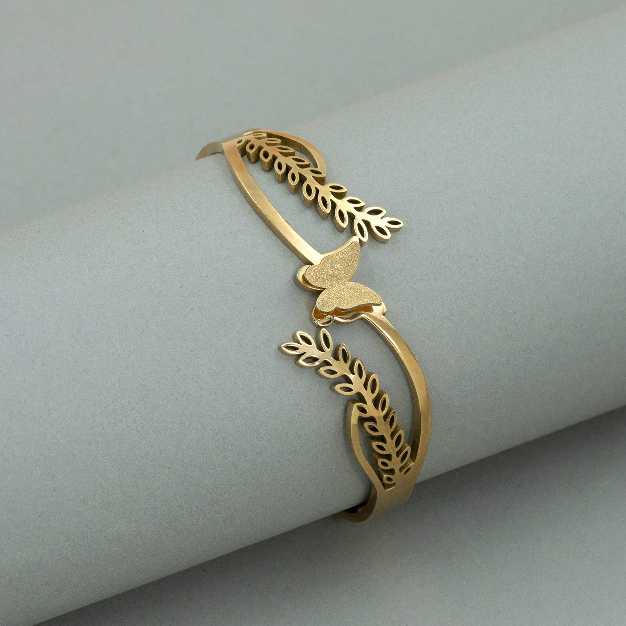 Artklim Gold Plated Butterfly Bangle Bracelet