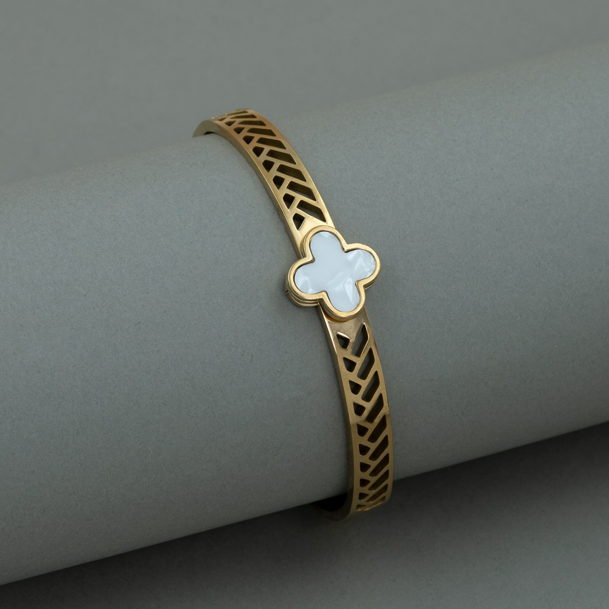 Artklim Gold Plated Clover Bangle Bracelet