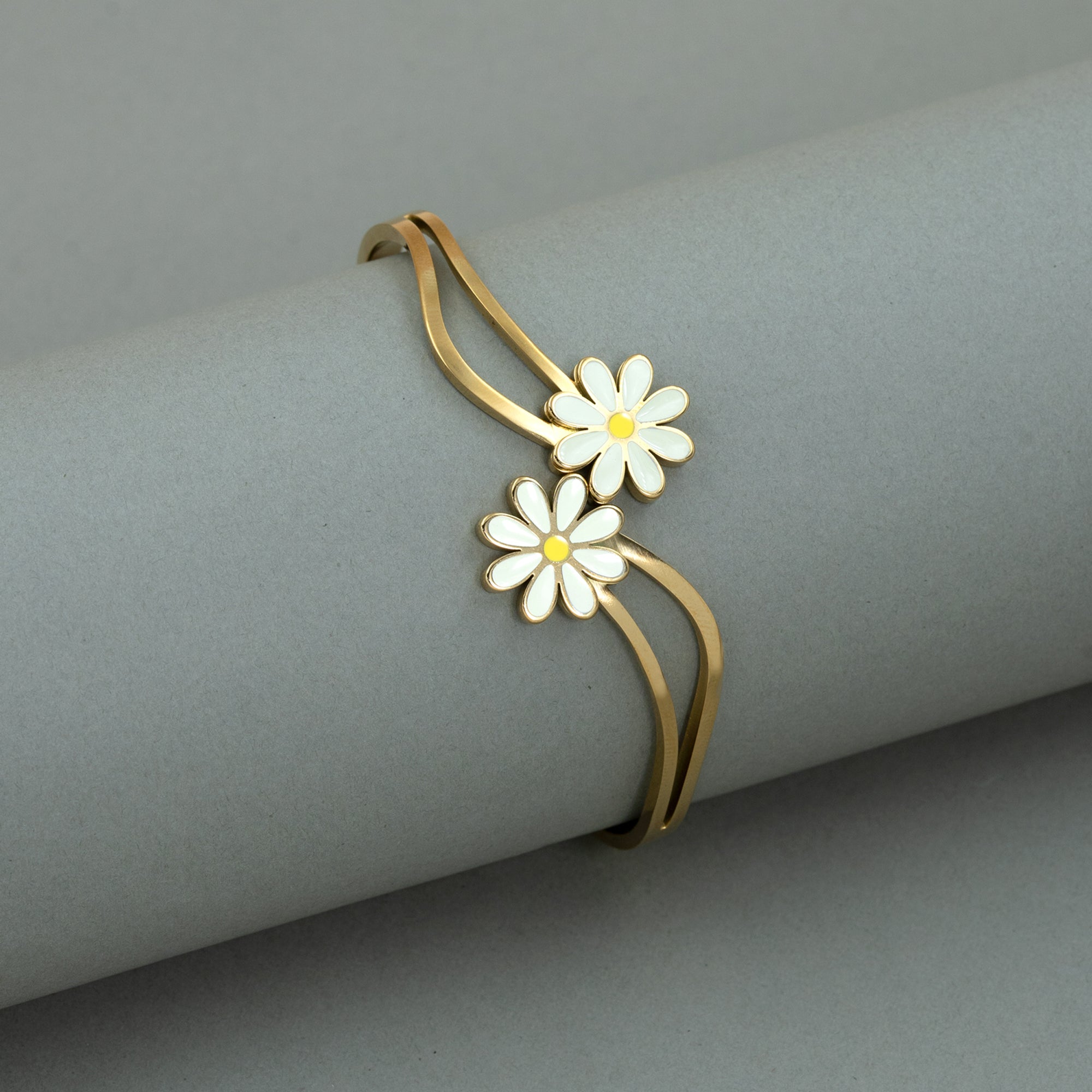 Artklim Gold Plated Floral Charm Bangle Bracelet