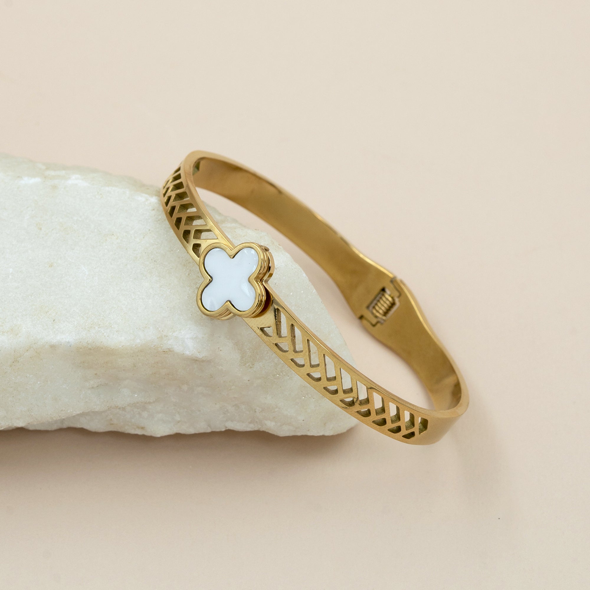 Artklim Gold Plated Clover Bangle Bracelet