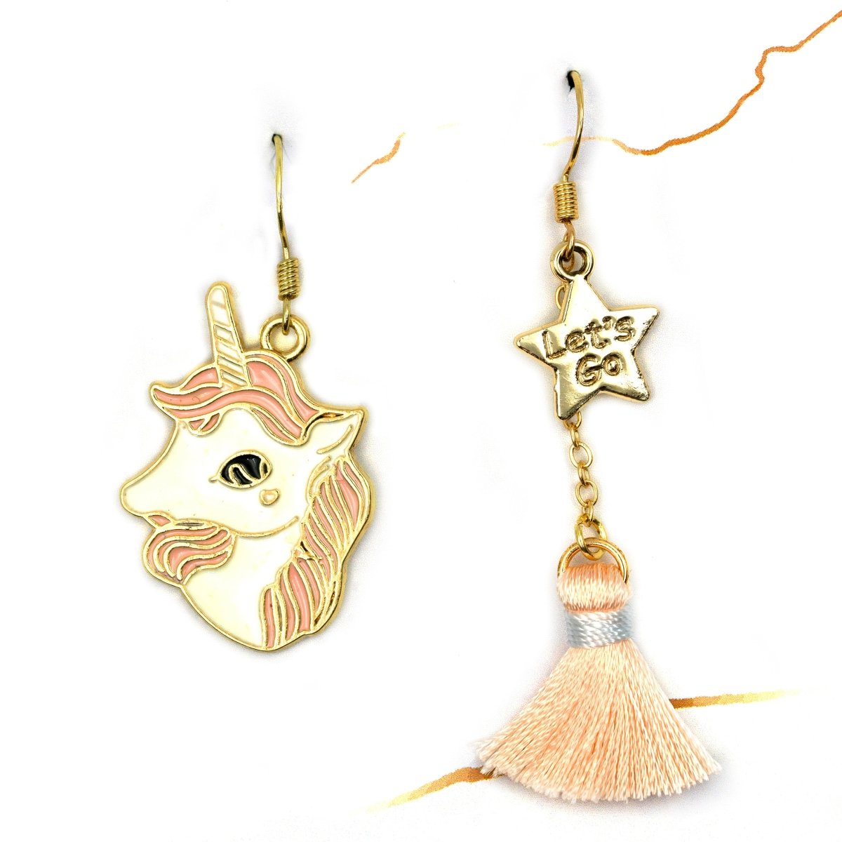 Artklim Gold Plated Peach Unicorn And Star Charm Earrings