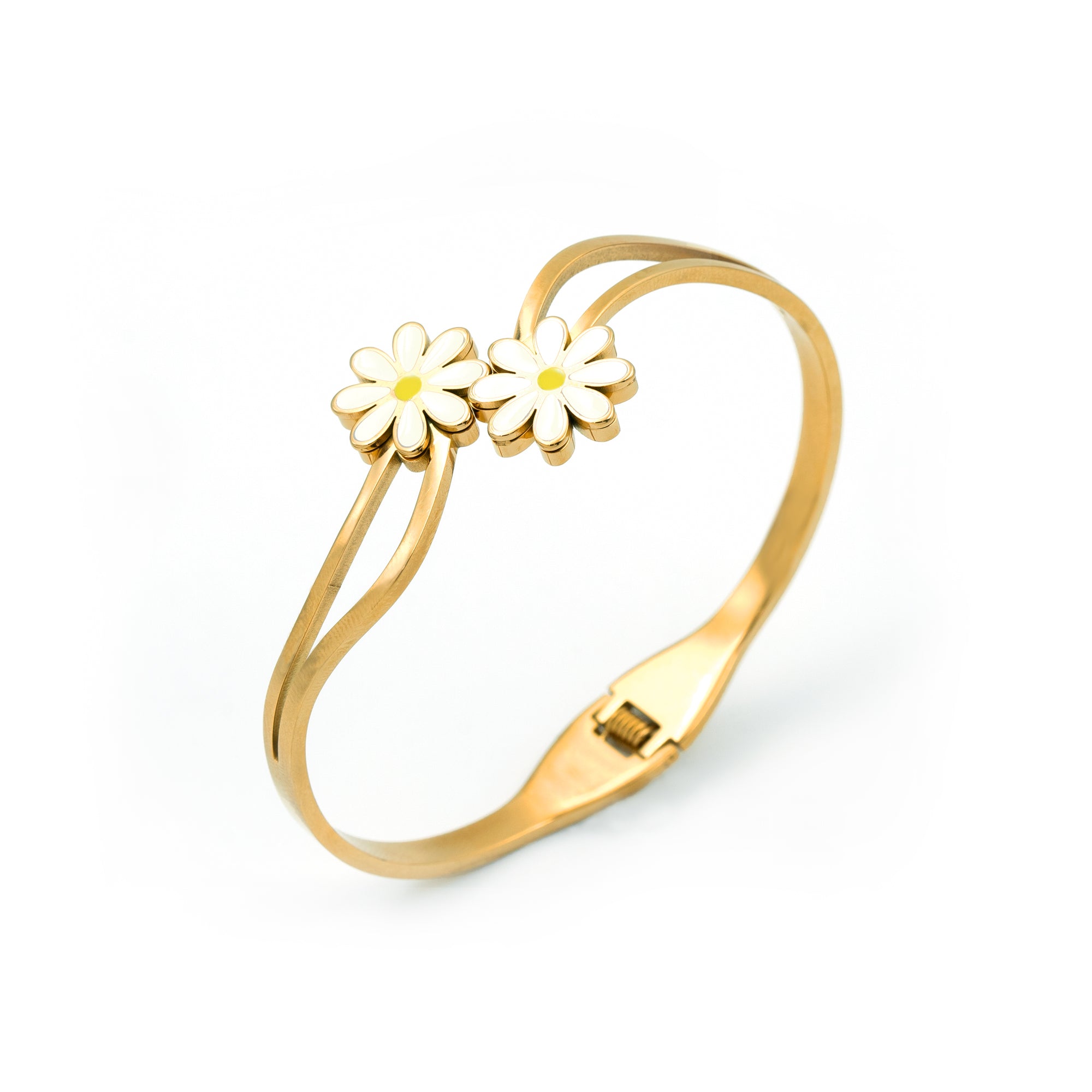 Artklim Gold Plated Floral Charm Bangle Bracelet