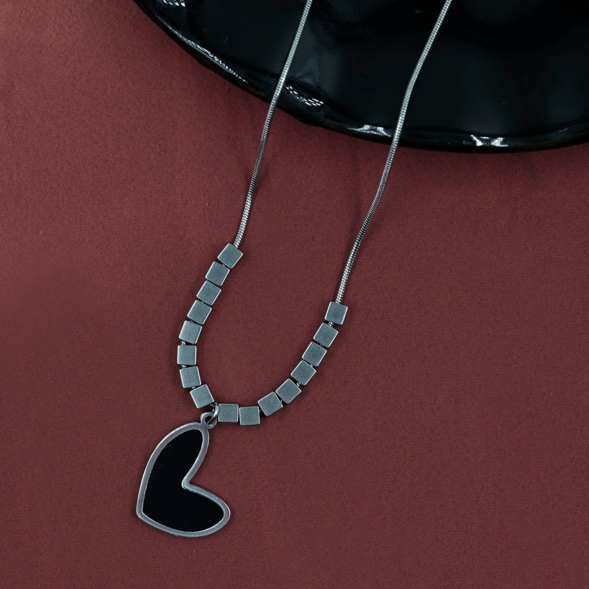 Artklim Silver Plated Black Heart Pendant Necklace