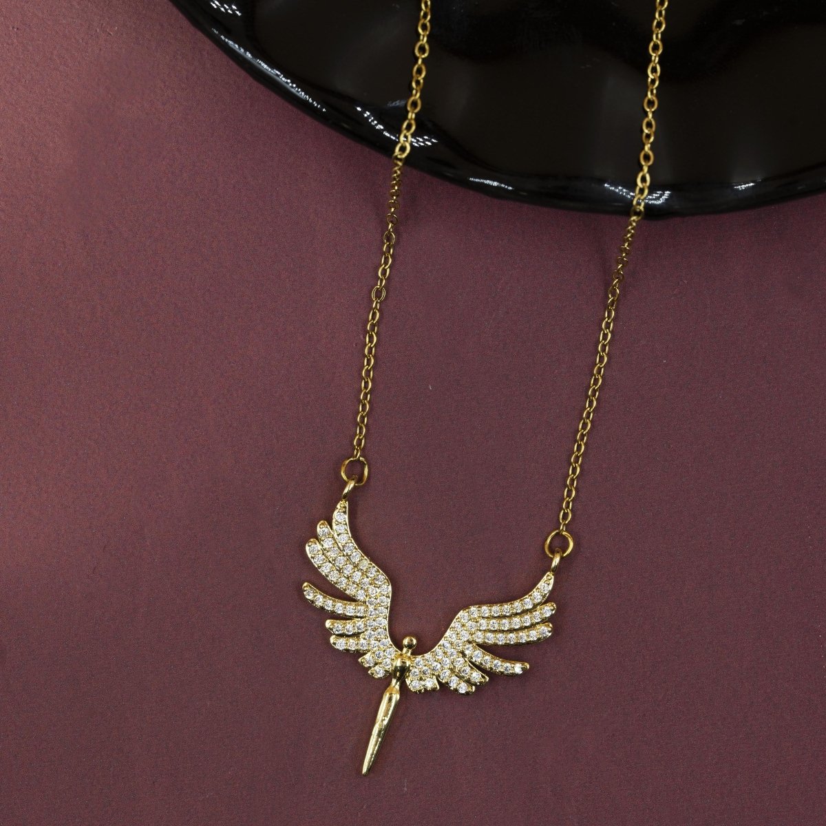 Artklim Gold Plated Studded Phoenix Pendant Necklace