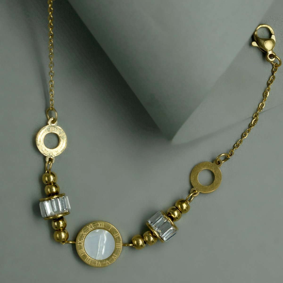 Artklim Gold Plated Roman Numerals Charm Bracelet