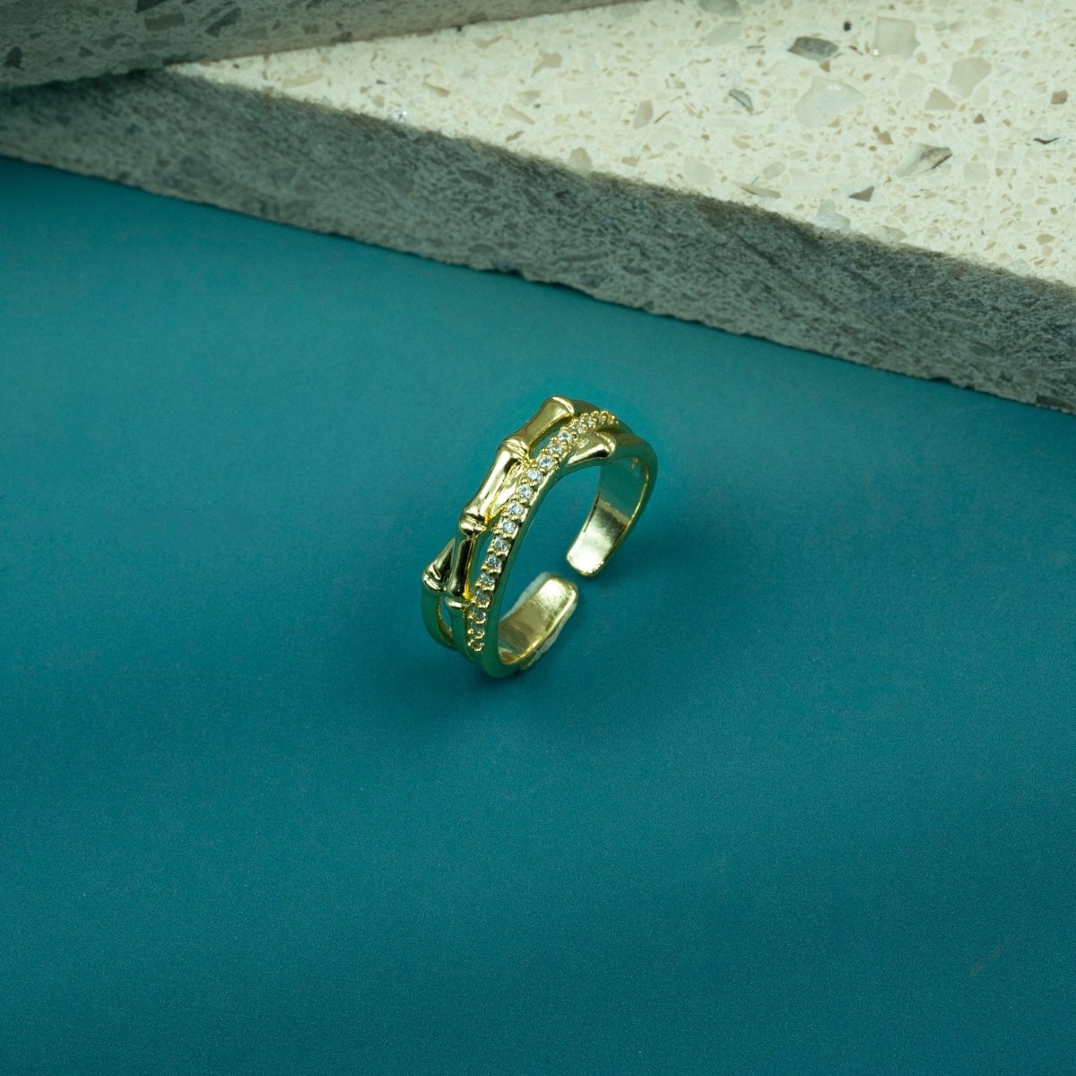 Artklim Gold Plated Bamboo Design Adjustable Ring