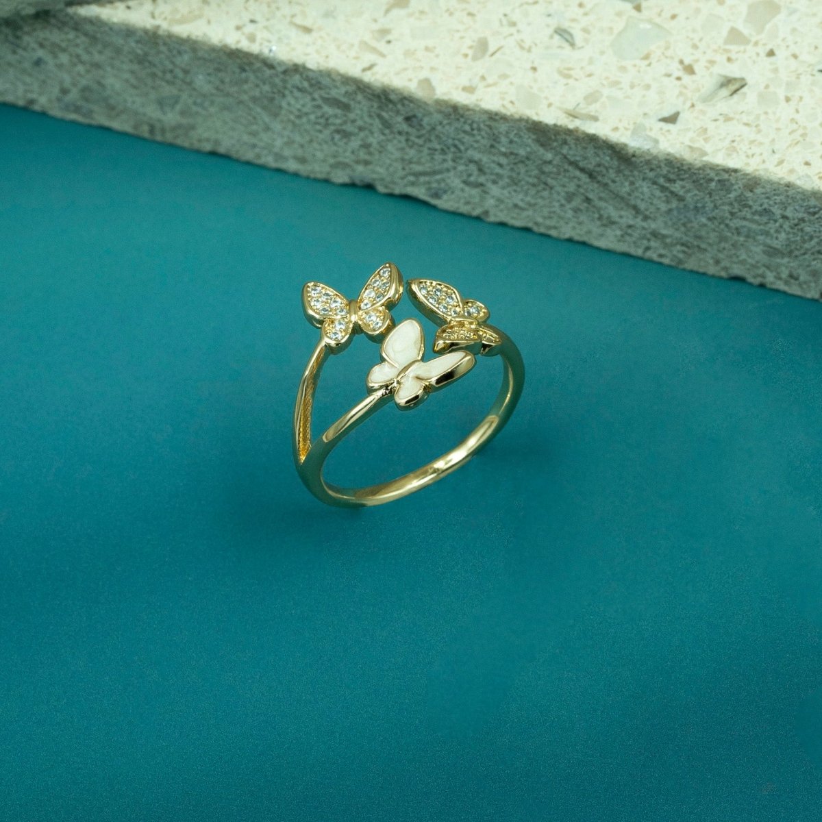 Artklim Gold Plated Butterfly Design Open Ring
