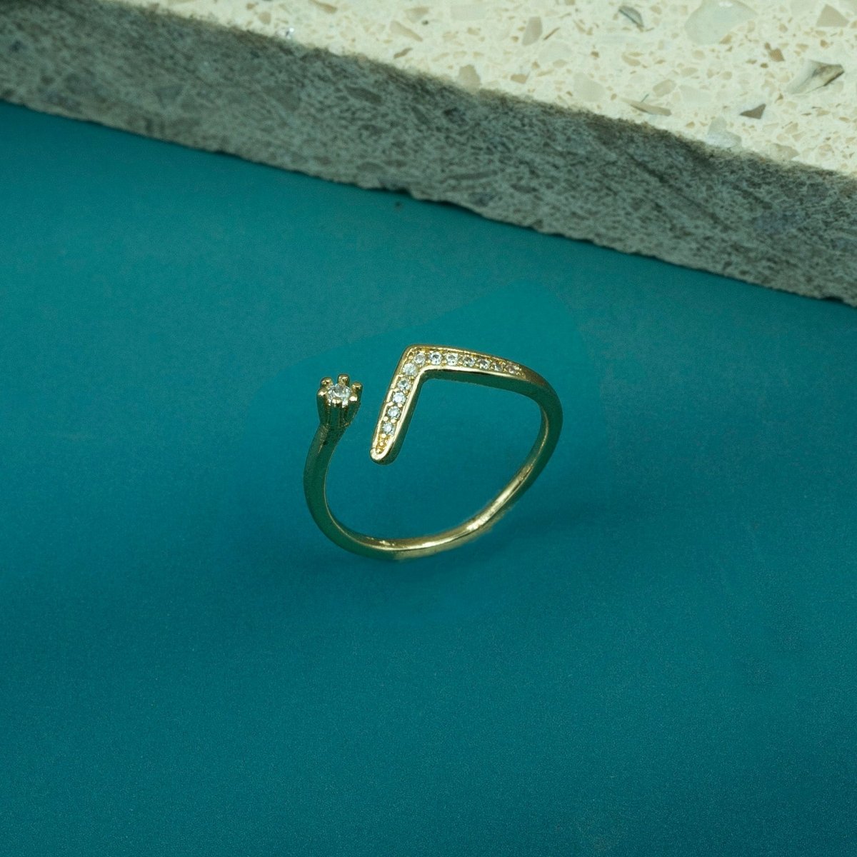 Artklim Gold Plated V Shaped Designer Adjustable Ring