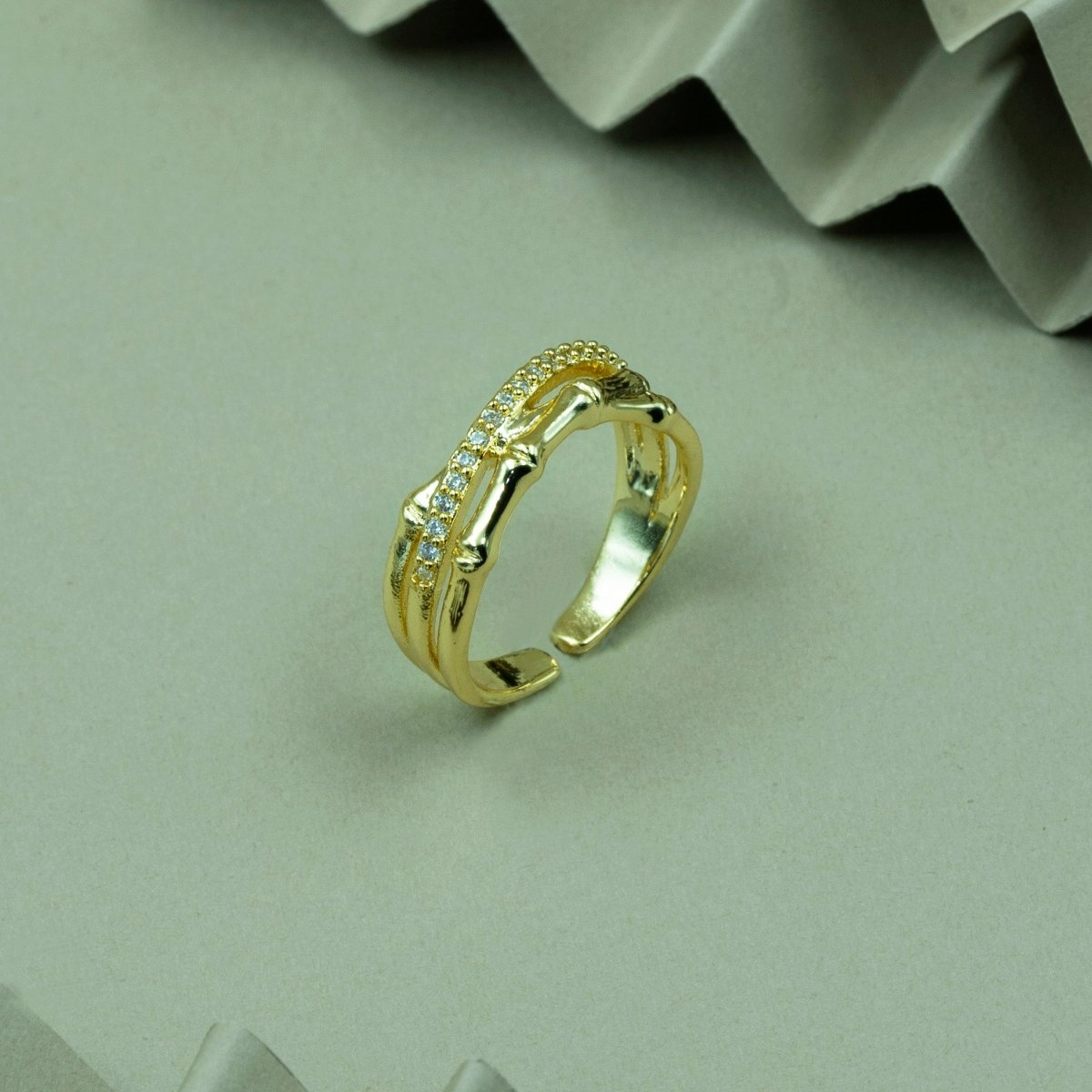 Artklim Gold Plated Bamboo Design Adjustable Ring