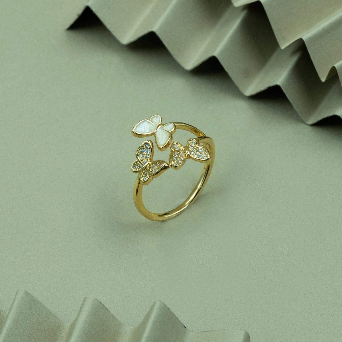 Artklim Gold Plated Butterfly Design Open Ring