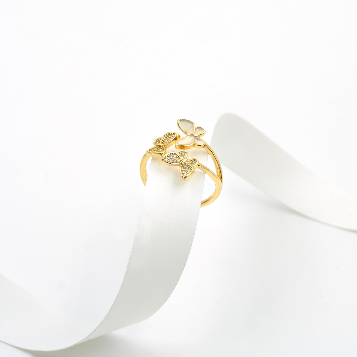 Artklim Gold Plated Butterfly Design Open Ring