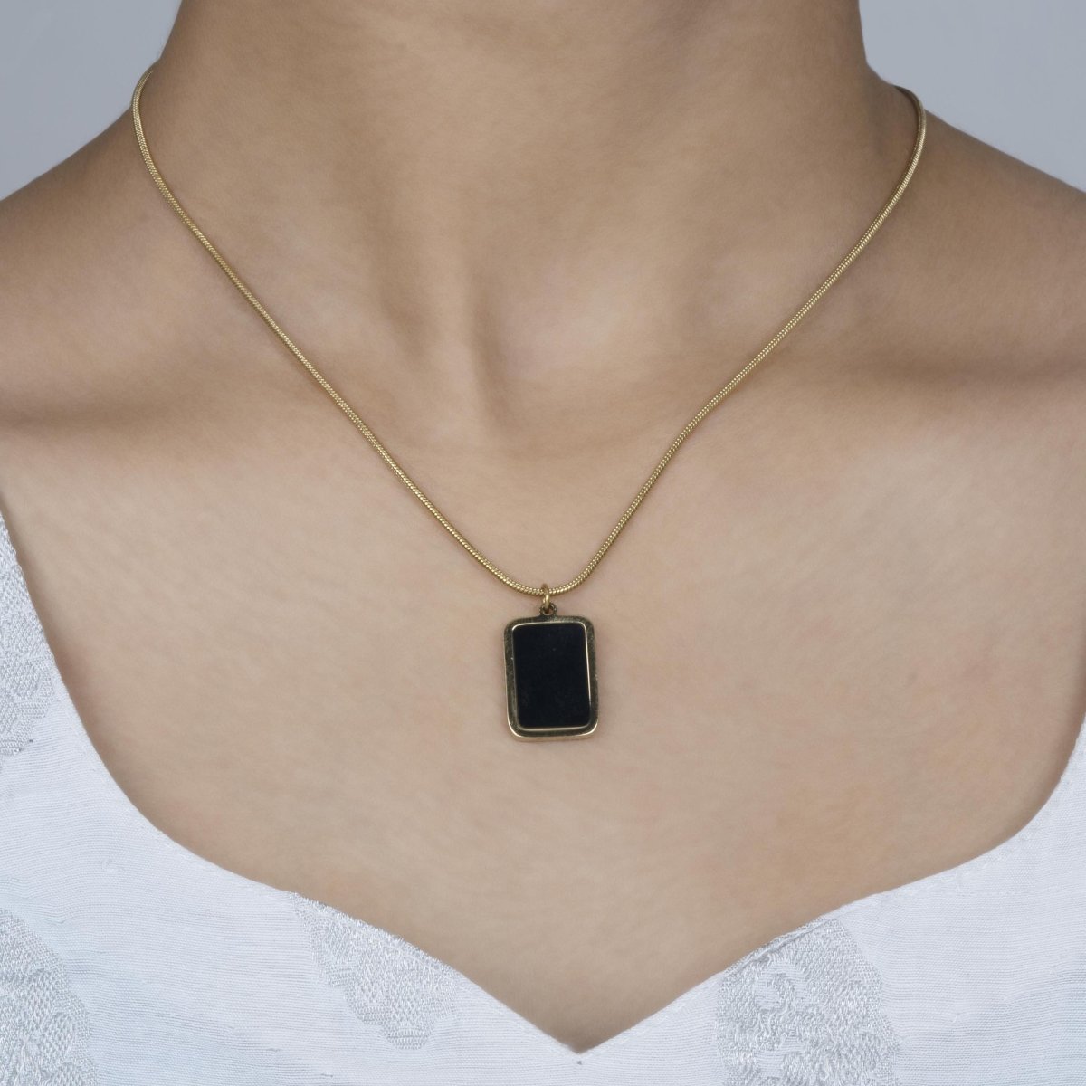 Artklim Gold Plated Black Square MOP Pendant Necklace