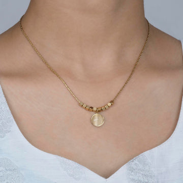 Artklim Gold Plated White MOP Round Pendant Necklace