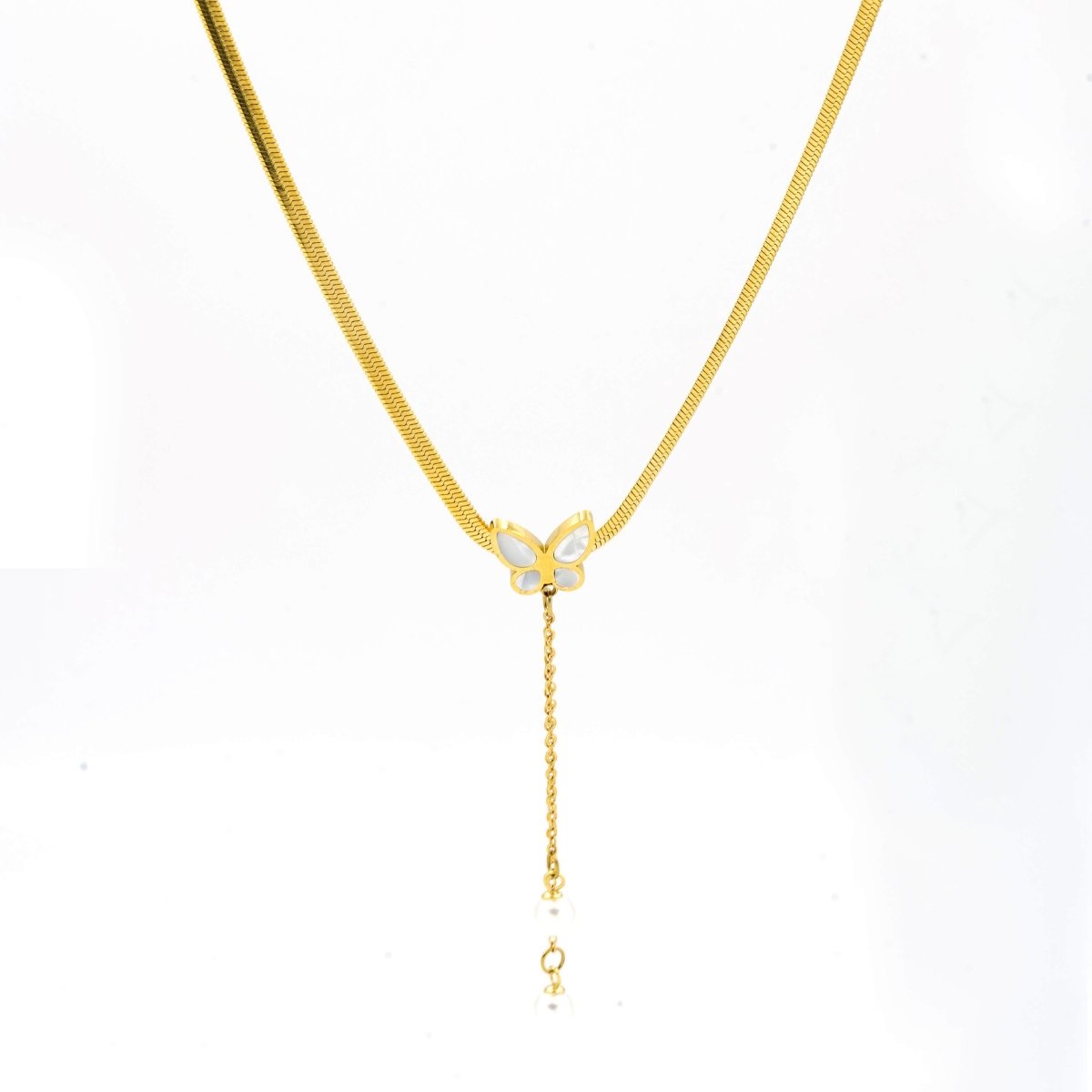 Artklim Gold Plated Butterfly And Pearl Hanging Necklace