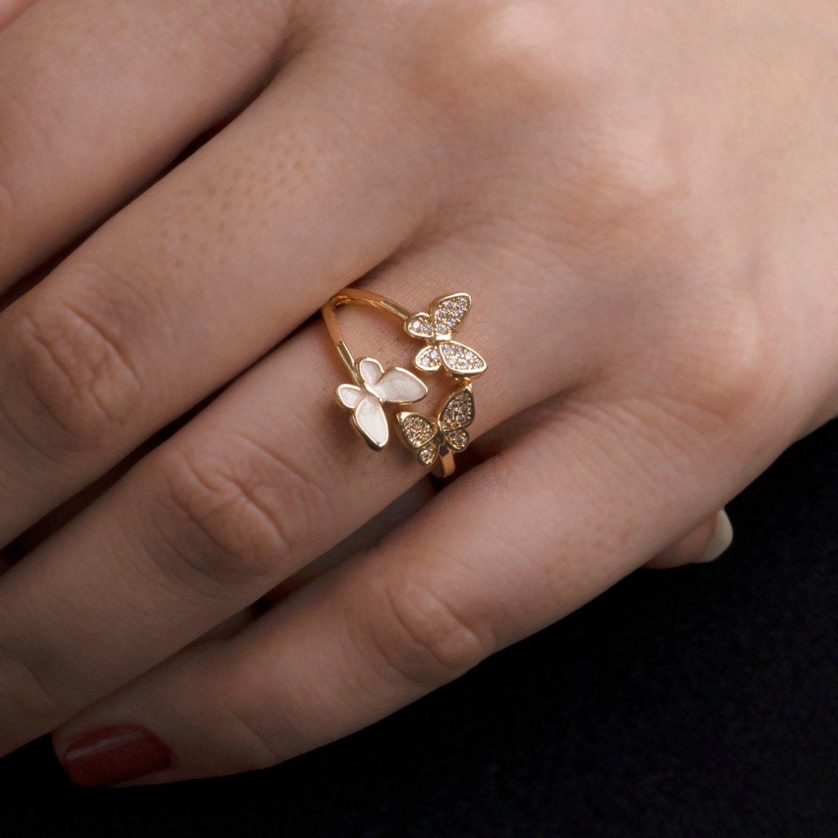 Artklim Gold Plated Butterfly Design Open Ring