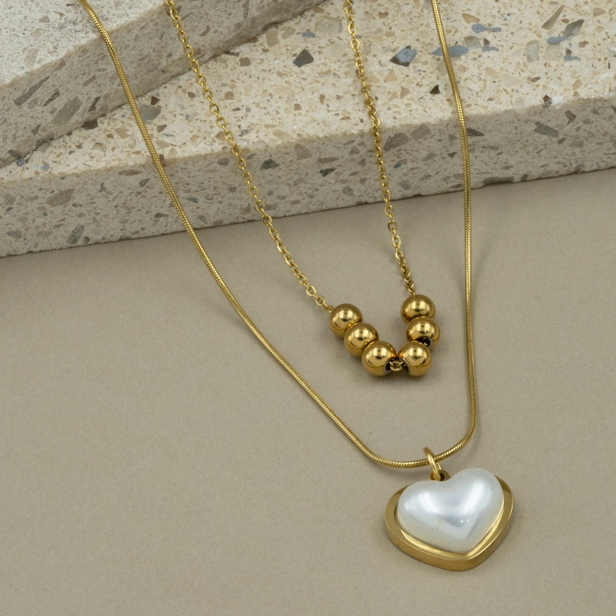 Artklim Gold Plated White Heart Pendant Layered Necklace