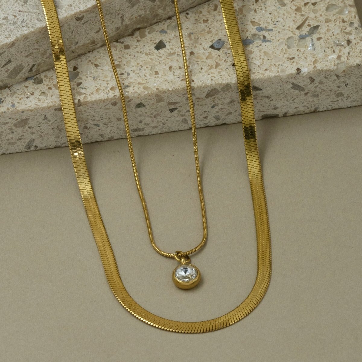 Artklim Gold Plated Crystal Pendant Double Layered Necklace