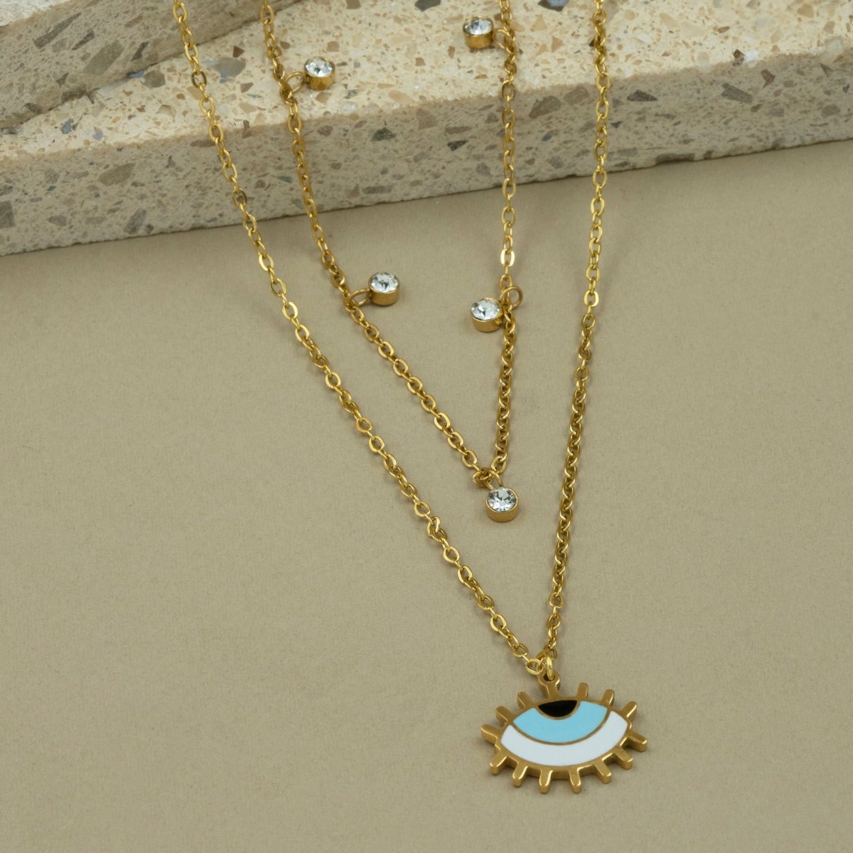 Artklim Gold Plated Evil Eye Charms Pendant Layered Necklace