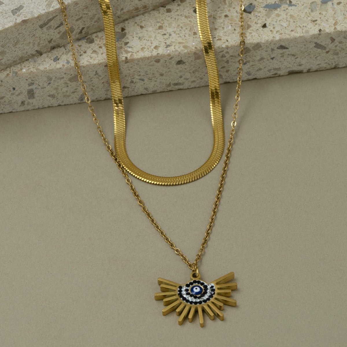 Artklim Gold Plated Evil Eye Charms Pendant Layered Necklace