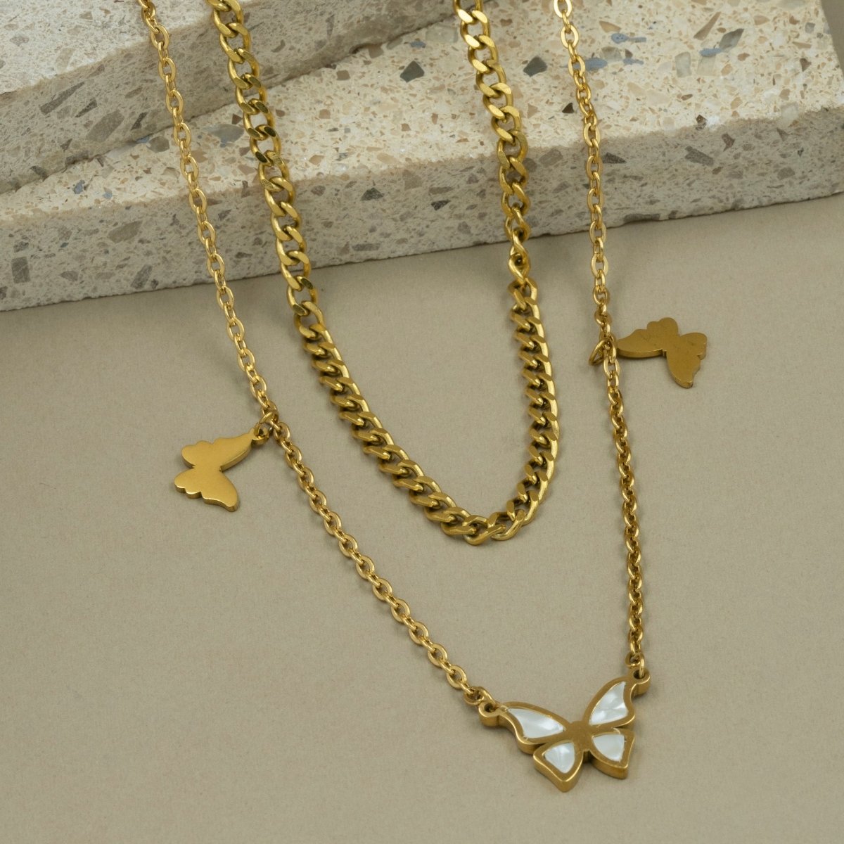 Artklim Gold Plated Butterfly Charm Double Layered Necklace