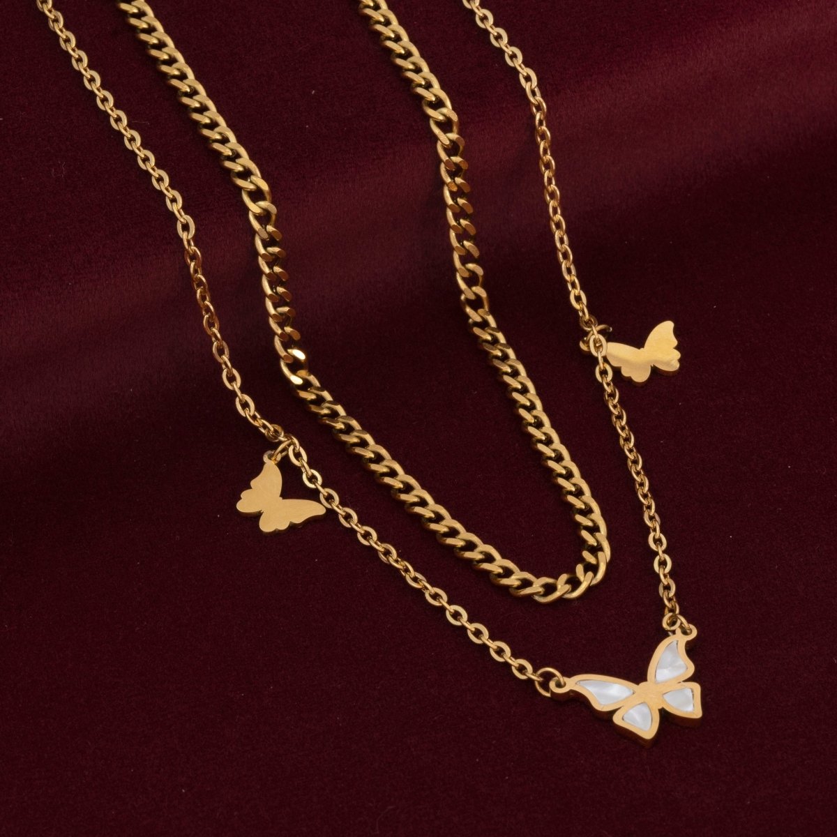 Artklim Gold Plated Butterfly Charm Double Layered Necklace