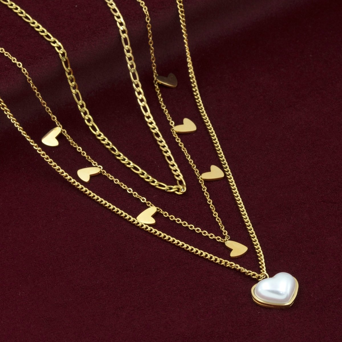 Artklim Gold Plated Golden Haerts Layered Necklace