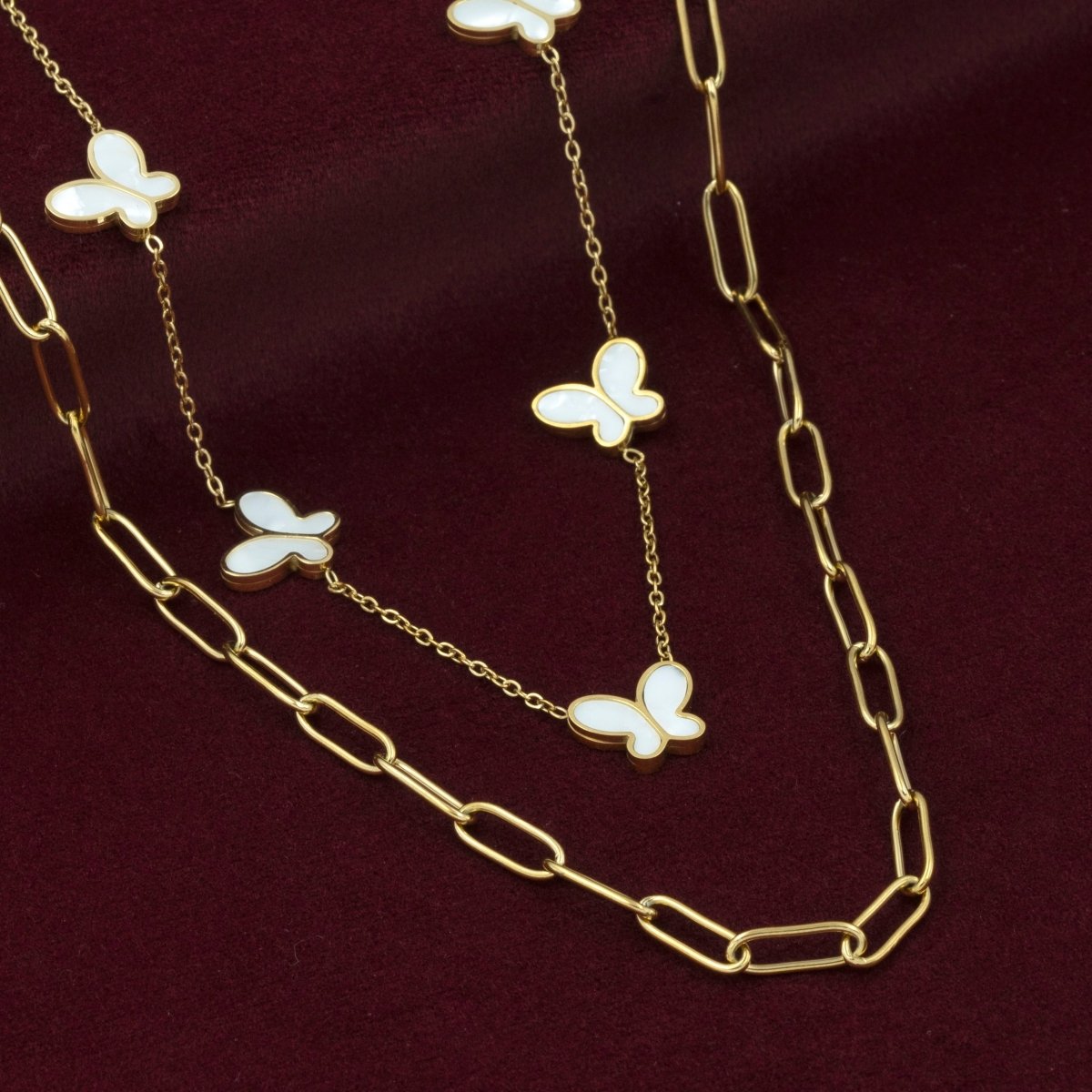 Artklim Gold Plated Butterfly Charm Double Layered Necklace