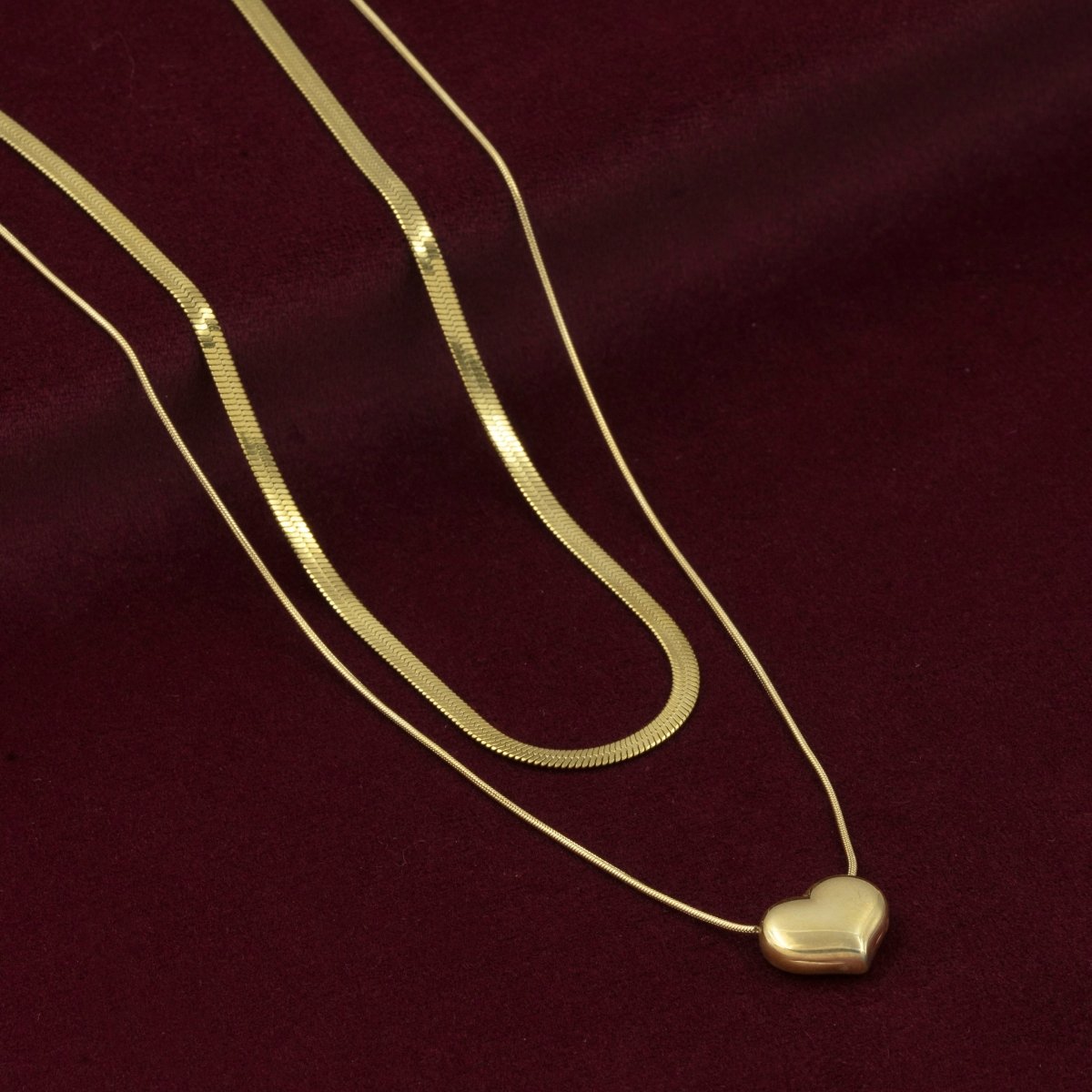 Artklim Gold Plated Heart Pendant Double Layered Necklace