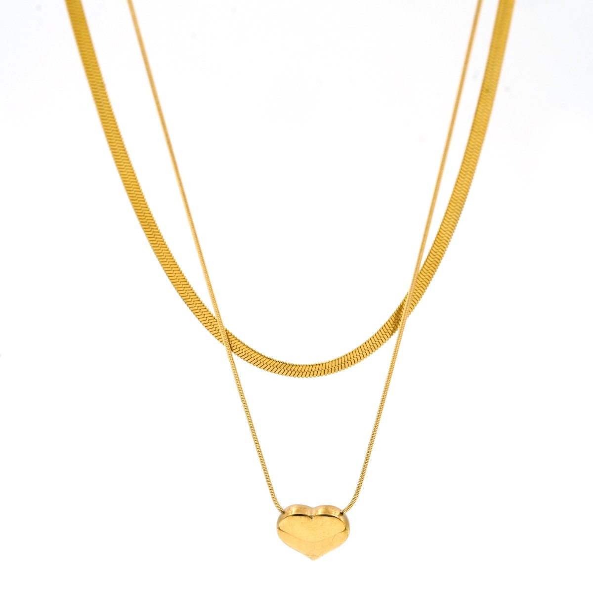 Artklim Gold Plated Heart Pendant Double Layered Necklace