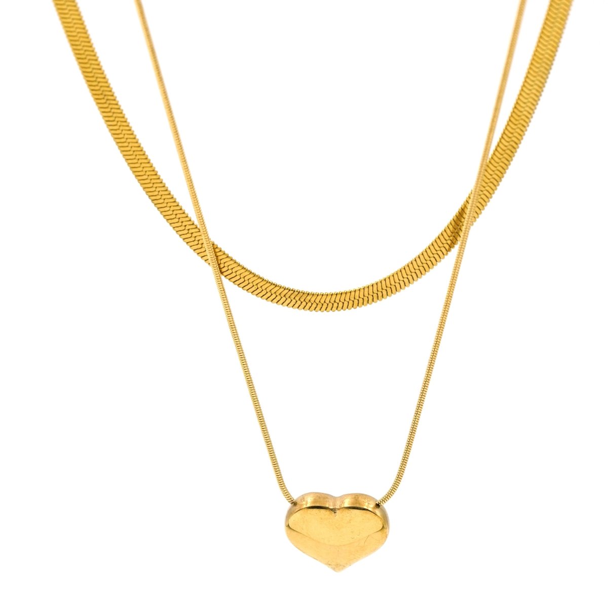 Artklim Gold Plated Heart Pendant Double Layered Necklace